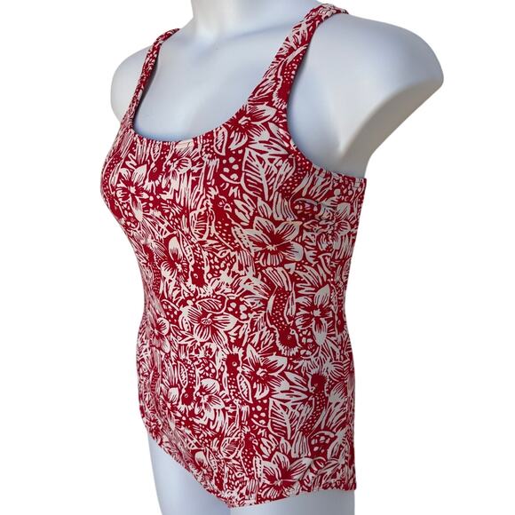 Land's End Tugless Tank Swimsuit with Red and White Cockatoo Print size 14 - Picture 4 of 11